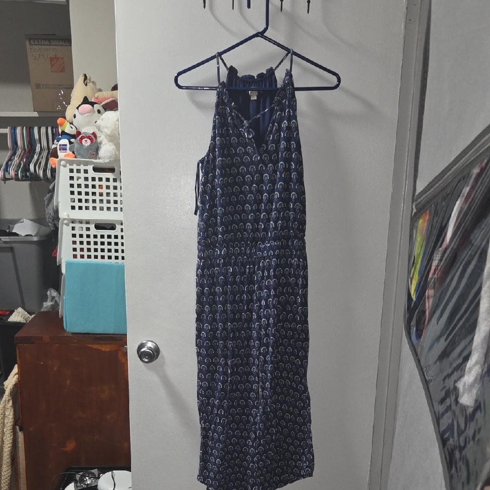 LOFT Navy Blue Patterned Backless Dress